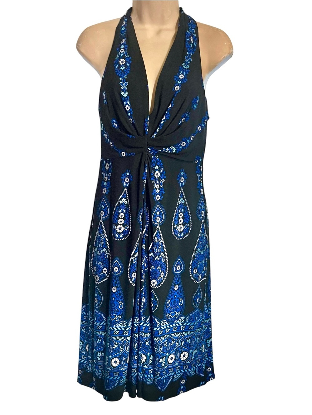 MUSE Black Blue Slinky Floral Print Dress size 6